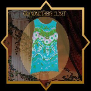 GUC: Vintage 60s Alex Colman Blue Mod Floral Shift Dress Size see desc